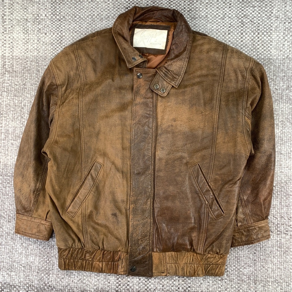 Vintage Graggs of Wichita Brown Leather Bomber Jacket J.G. Hook Buttons